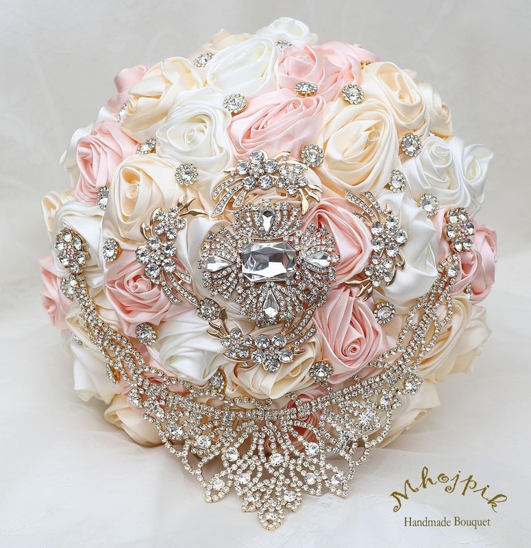 Mhojpik Bridal Wedding Bouquet Round Bling Brooch Holding Bouquet Artificial gallery