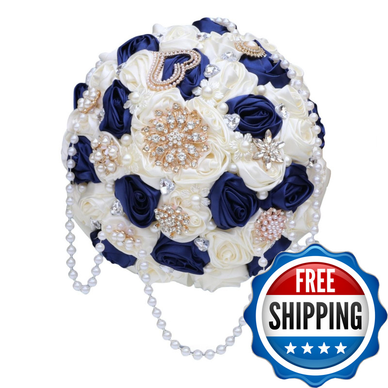 Gkvszy Bridal Wedding Bouquet Rhinestone Brooch Pearl String Cascade Bouquet