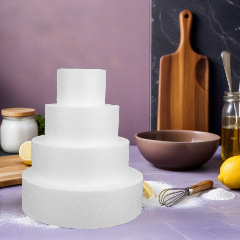 4pcs Round Foam Cake Dummy - 9.8"/7.9"/5.9"/3.9" White Faux Display Cake Model gallery