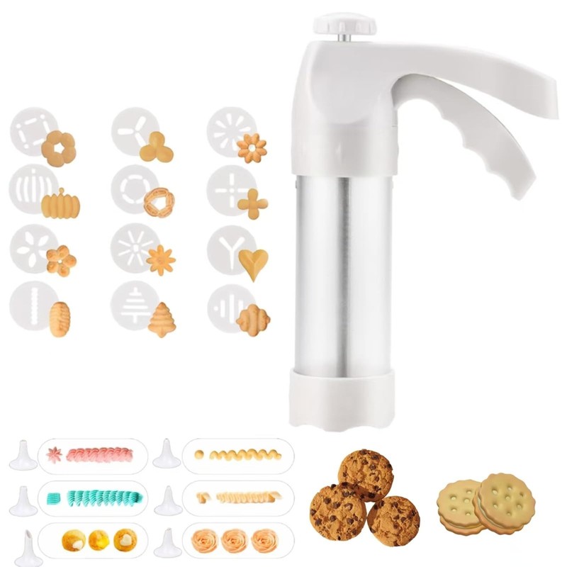 Cookie Press Gun Kit – 12 Discs & 6 Nozzles for Spritz Cookies, Biscuits & Decor