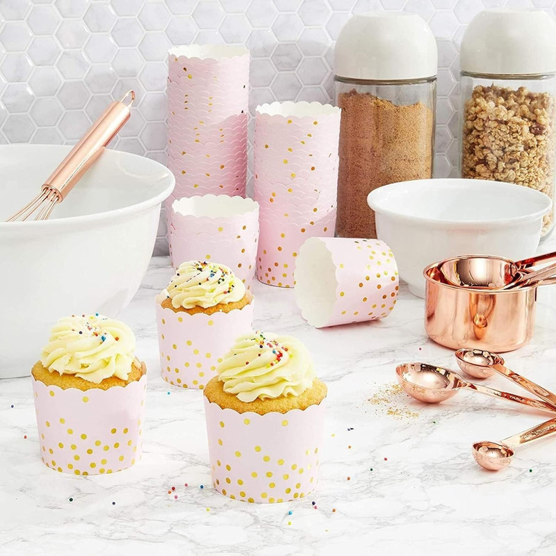 Tulip Cupcake Liners - Pink & Gold Baking Cups - Baby Shower Snack Cups - Birthd gallery