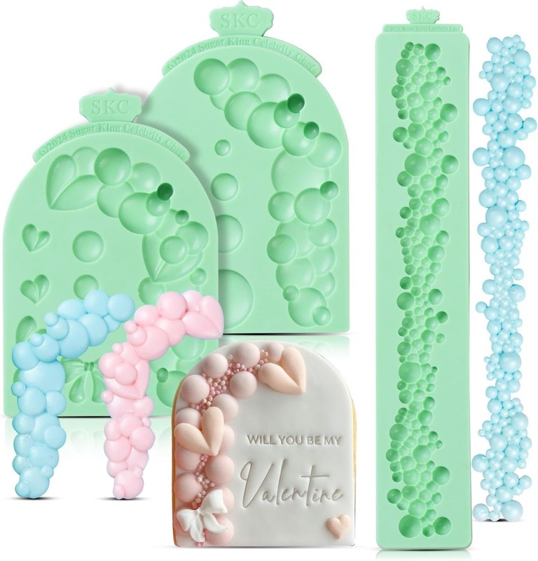 3 PCS Pearl Bubbles Ball Fondant Molds, Pearl Borders Silicone Mold diy 3d