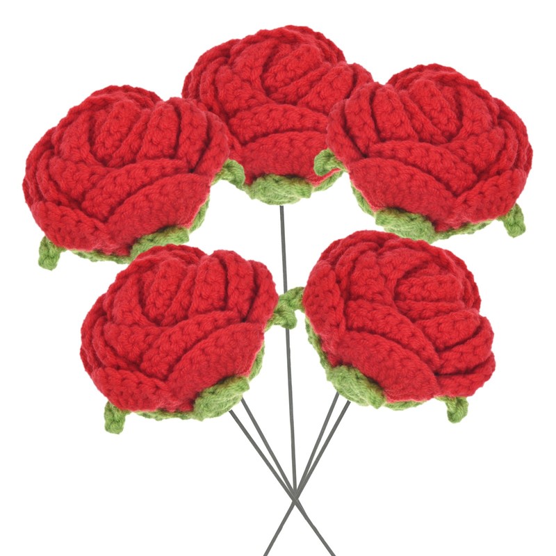 10-Pack Flower Sew on Patches, Handmade Crochet Roses [Red]