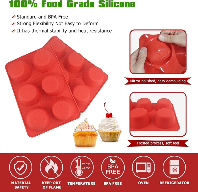 SILIVO Jumbo Muffin Pans Nonstick 6 Cup(2 Pack) - 3.5 inch Large 2 Pack, Red gallery