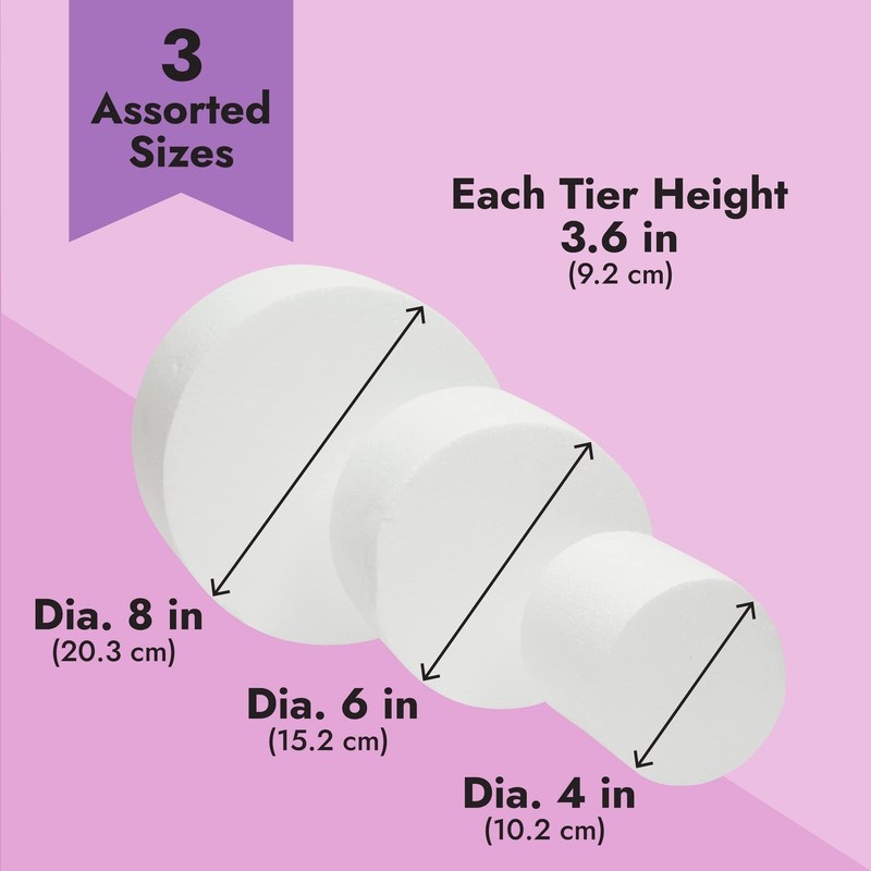 Fake Cake Dummy Set - 10.8 in Tall, 3-Tier Round White Foam - for Fake Birthd... gallery
