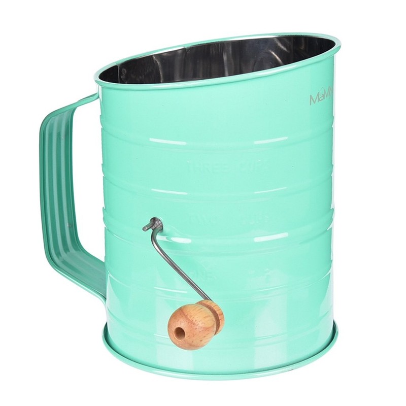 MaMix Stainless Steel Baking Hand Crank Flour Sifter with 2 Wire Green