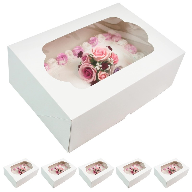 5-Count Quarter Sheet Cake Box with Window, Sturdy, AutoPopup (14 x 10 x 4 In...