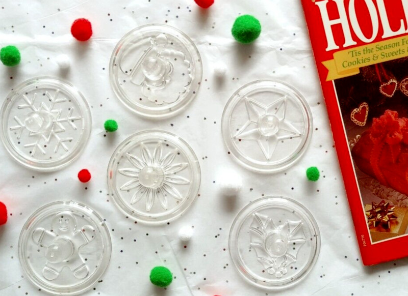Hutzler Cookie Stamps Press Cutters Round Lot of 6 Clear Acrylic Vintage 1990’s