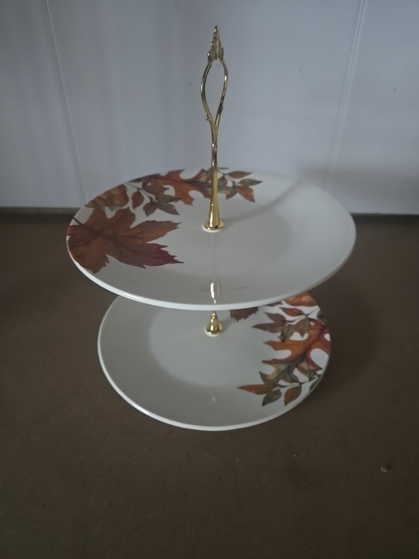 Royal Norfolk 2‑Tier Ceramic Cake Stand – Fall Leaf Pattern, Disassembles gallery