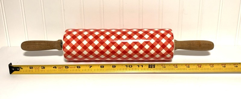 The Pioneer Woman Red Gingham Ceramic Rolling Pin Charming Check Wood Handles gallery