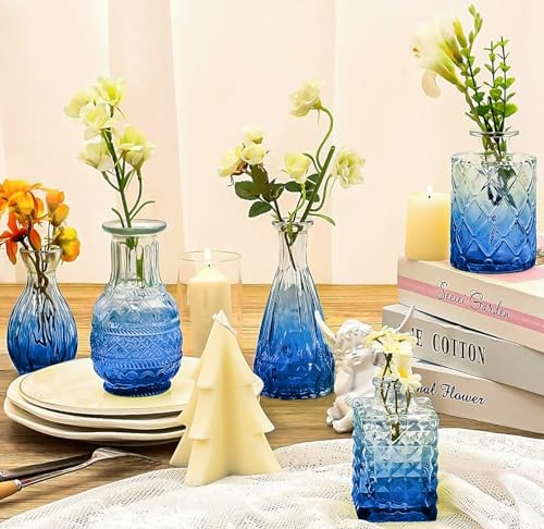 20Pcs Small Glass Bud Vase Set - Mini Blue - Bulk - Small for Flowers gallery