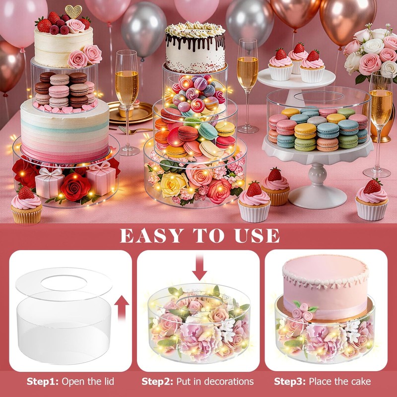 SAMYUCHO 2 Pcs Acrylic Cake Stand 6" Dx4 H 10" Dx4 H with Led Lights for Part... gallery