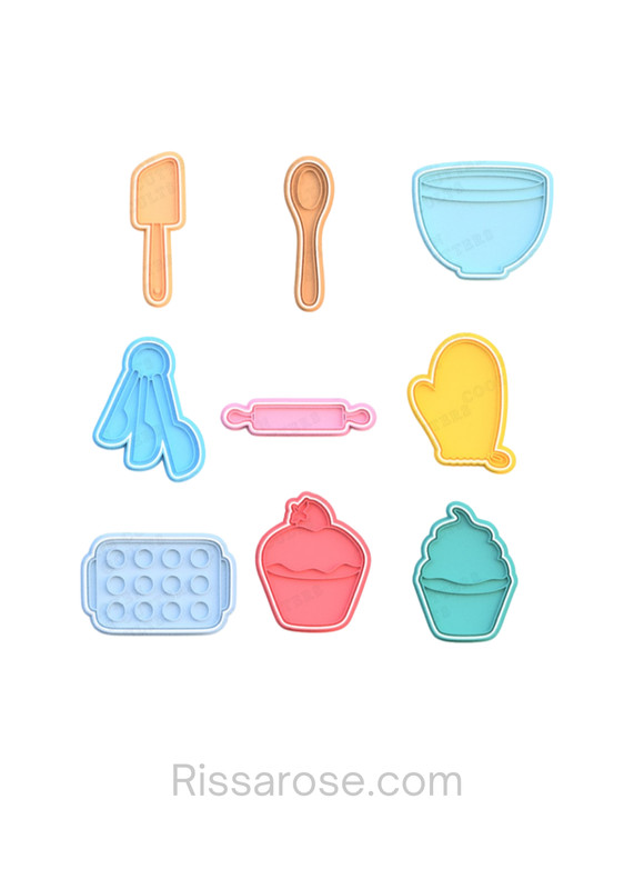 Baking Element Cookie Cutter Stamp Spatula Wooden Spoon Mixing Bowl Measuring Sp