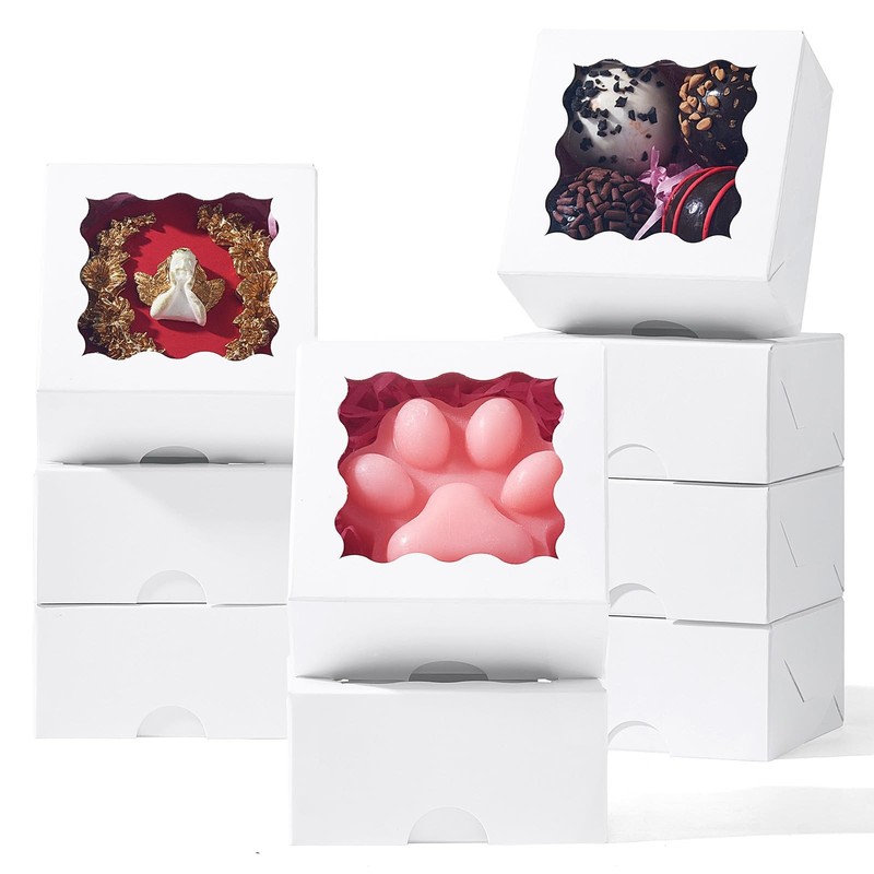 100 Count 3x3x1.5 Inch White Paper Gift Boxes with Window for Cookies New