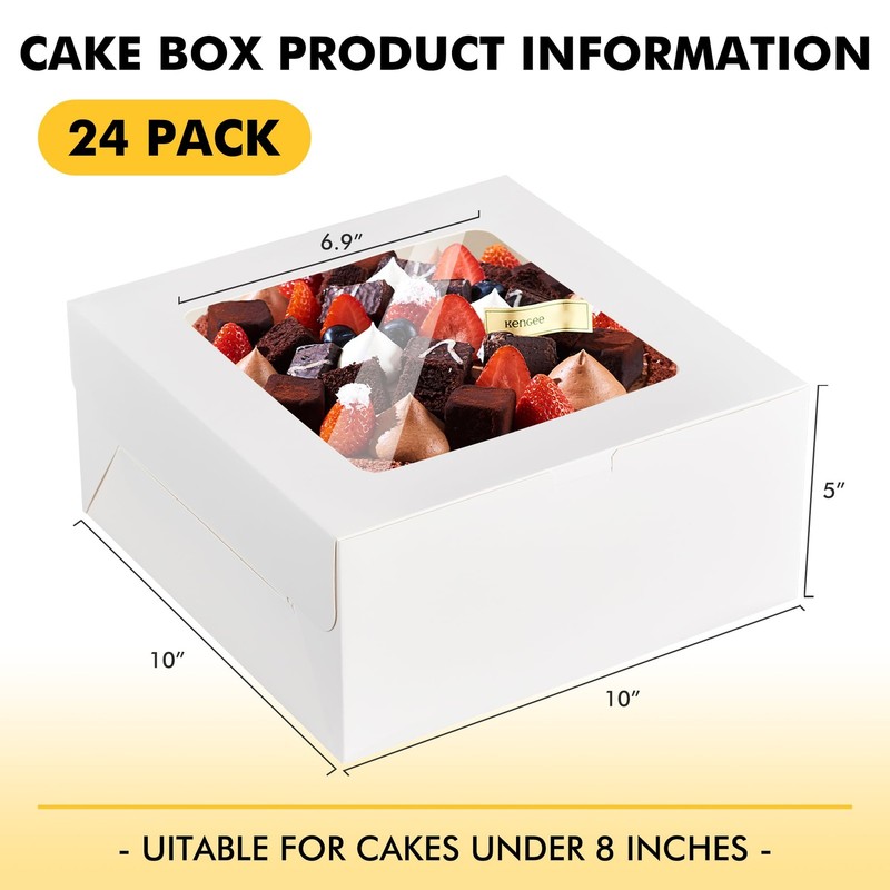 24pcs Cake Boxes with Window, 10x10x5 Inches White Bakery Boxes, Cookie Desse... gallery