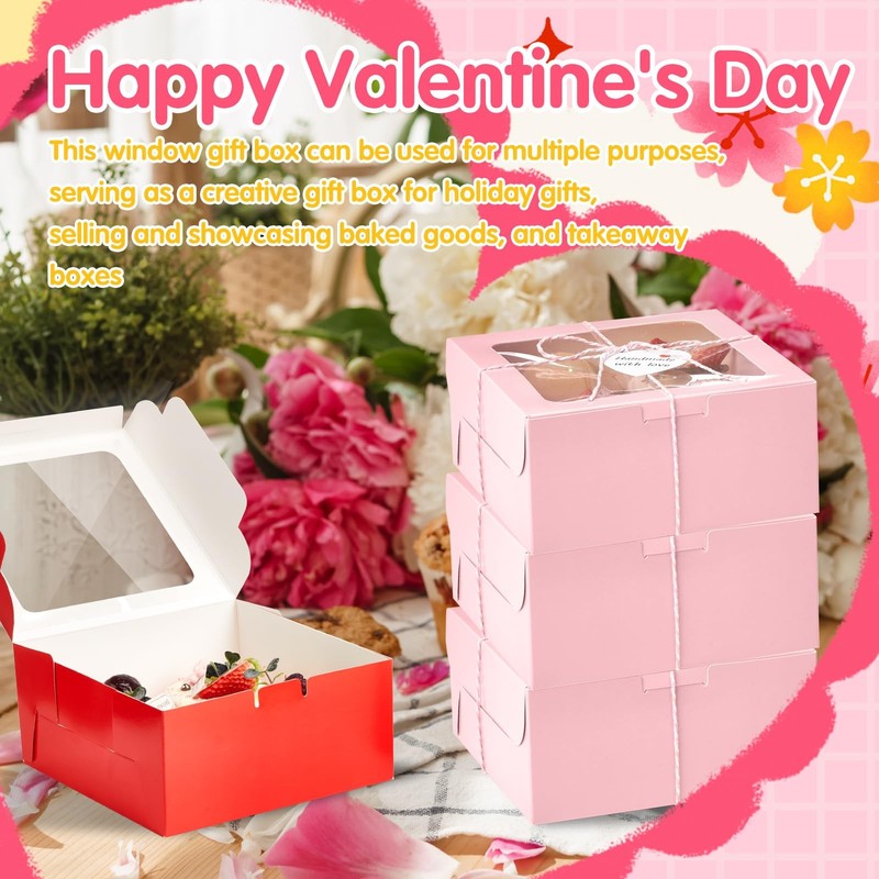 100 PCS 4x4x2.8 Inch Valentine Cookie Boxes Window Red Pink Pastry Bakery gallery