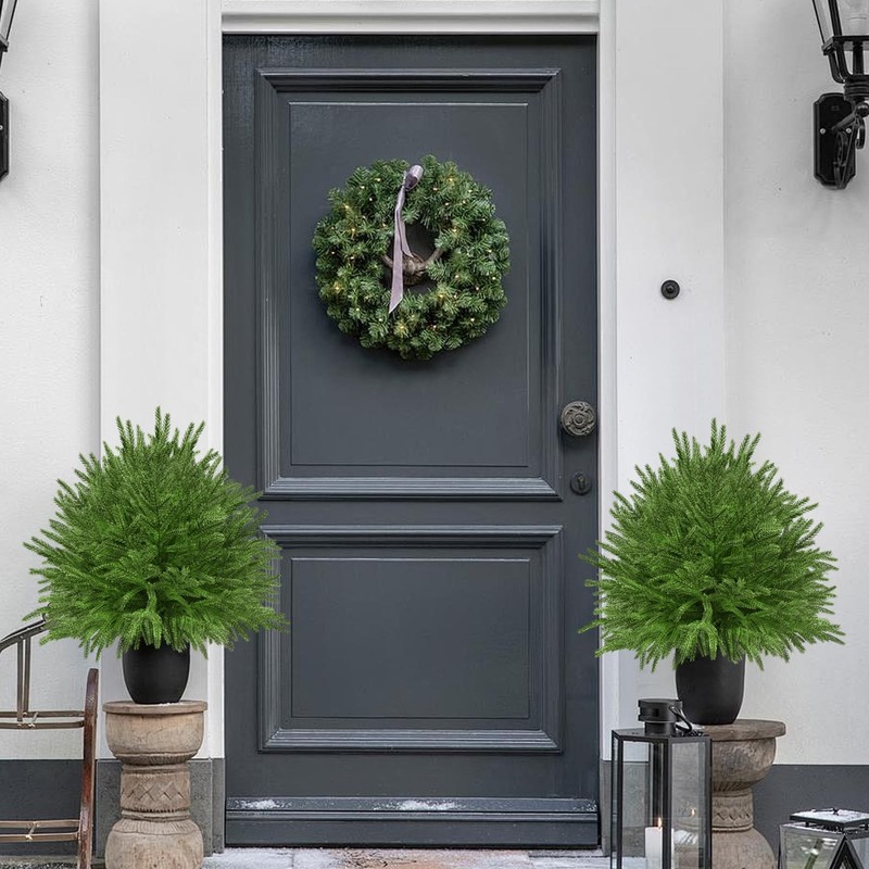 FAJUNZH 2x 23.6" Artificial Norfolk Topiary Trees for Outdoor Porch Decor, UV gallery