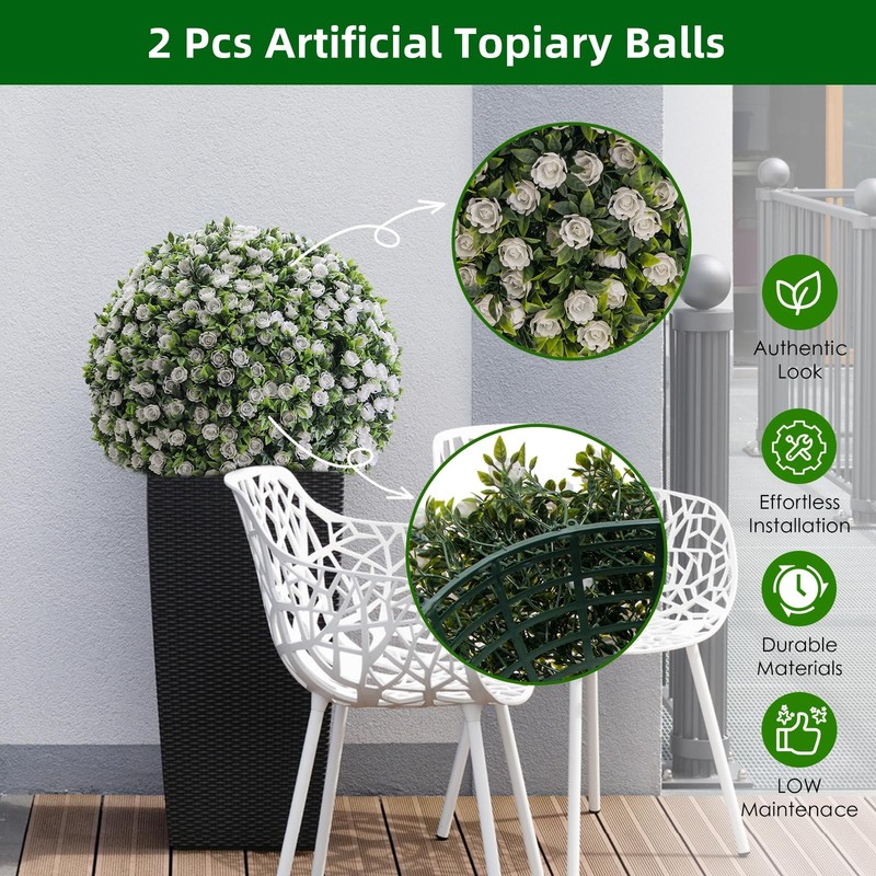 Garveehome 17 In Artificial Topiary Balls 2Pcs Flower Topiary Ball Decorative gallery