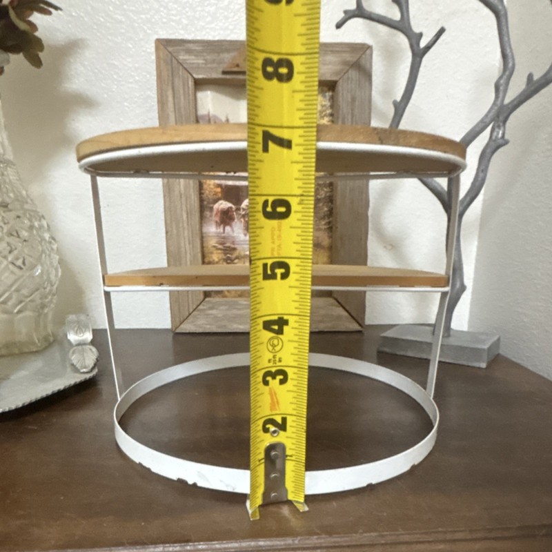 2-Tier Round Wood & White Metal display Stand, 8" Diameter, 6" Height gallery