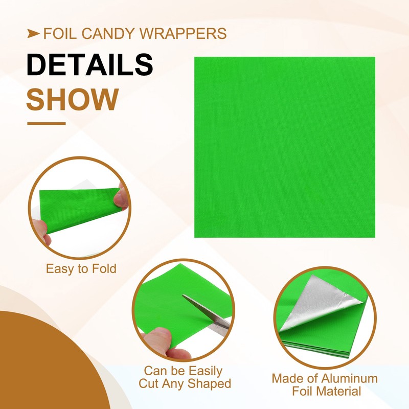 Foil Candy Wrappers 3x3 Inch, 100 Pcs Green Fine Grid Paper for DIY Chocolate gallery