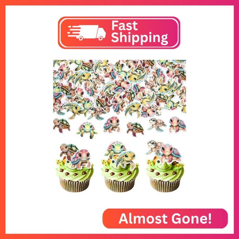 60 Pack Edible Turtle Cupcake Toppers Sea Animals Turtle Cupcake Picks Water Pap