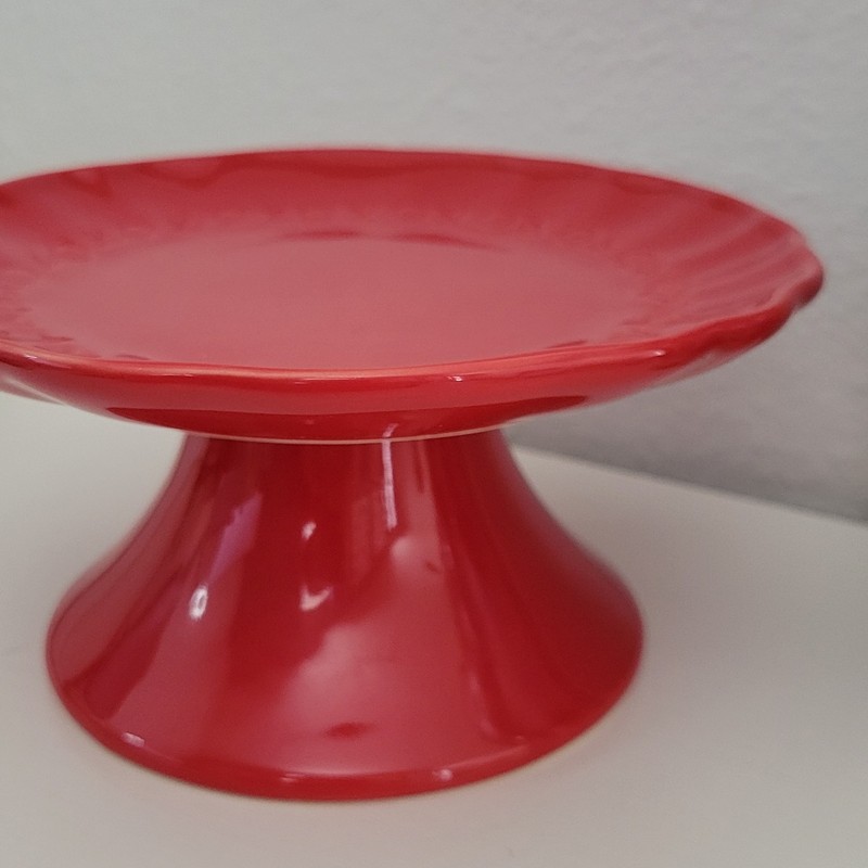 Pottery Barn Red Ceramic Dessert Stand XOXO Love Themed Small Pedestal EUC gallery