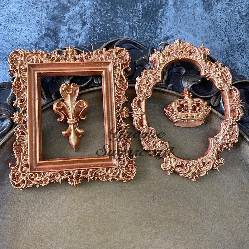 Antique Baroque Frames Silicone Mould Epoxy Resin Plaster Cake Fondant Mold gallery