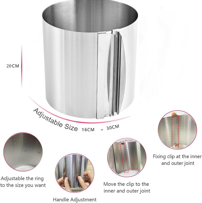 Cake Ring Extra High 7.87 Inch, Stable Stainless Steel round Adjustable Cake Mol gallery