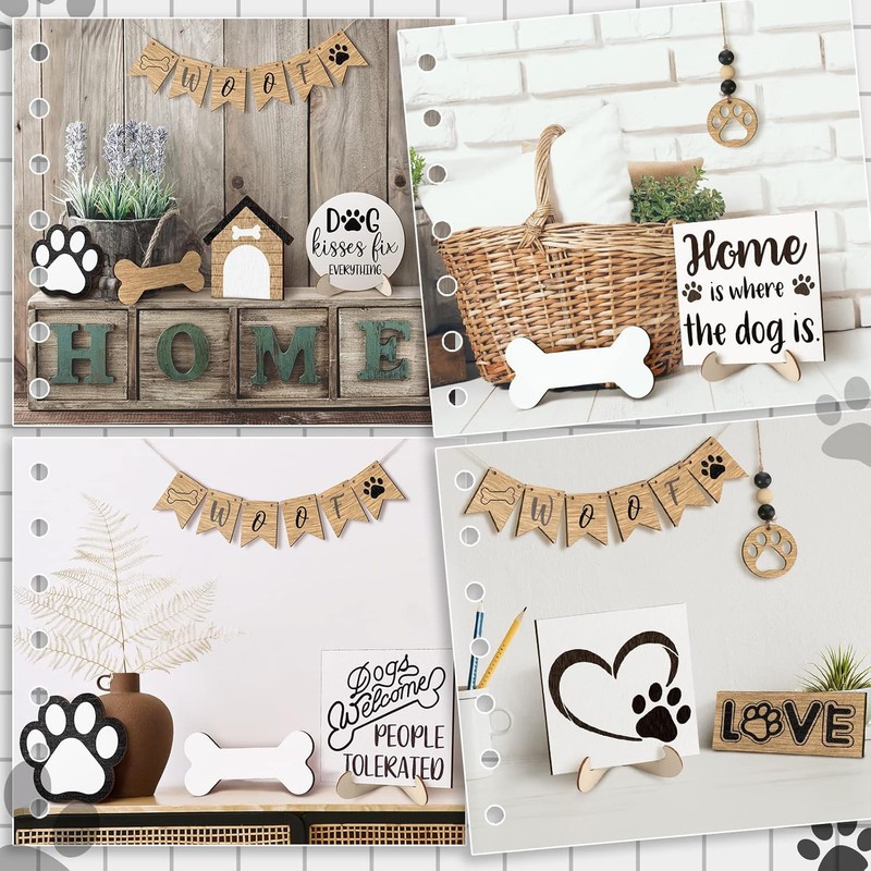 Geelin 16 Pcs Dog Tiered Tray Decor Set Wooden Rustic Paw gallery