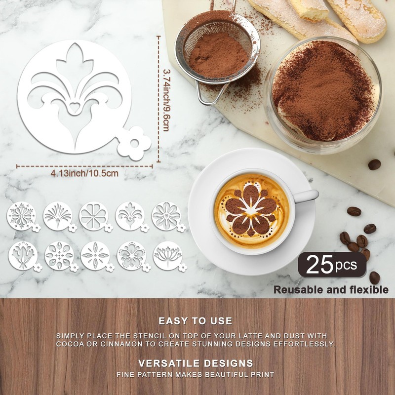 25 PCS Mandala Flower Coffee Stencils Cookies Sourdough Bread Floral Decor gallery