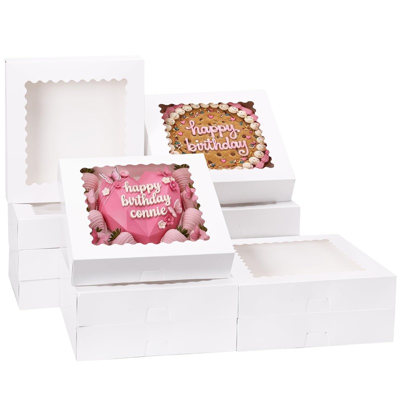 25 PCS 12x12x2.5 Inch White AutoPopup Bakery Pie Box Window Dessert Treat
