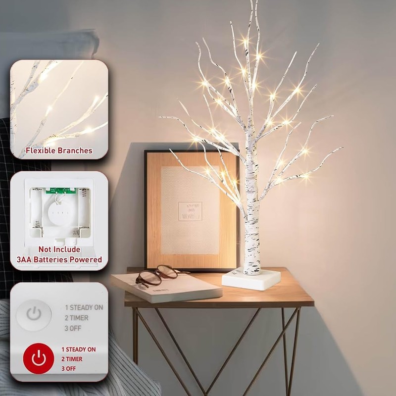 Vanthylit White Birch Tree Led - Set Of 2 Tabletop Tree Timer Christmas gallery