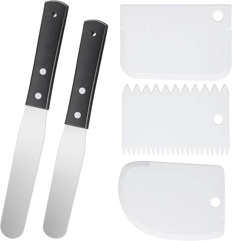 2 Offset Spatula and 3 Icing Smoother Scrapers Set Thiened Frosting