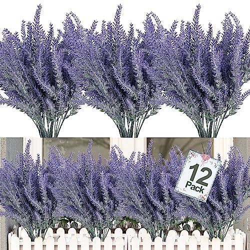 12 Bundles Artificial Lavender Flowers Fake Flowers Artificial Plants Outdoor