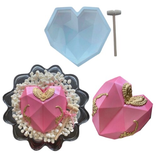 Diamond Heart Shape Silicone mold and 1 Wooden Hammer Oven Safe OH SWEET ART