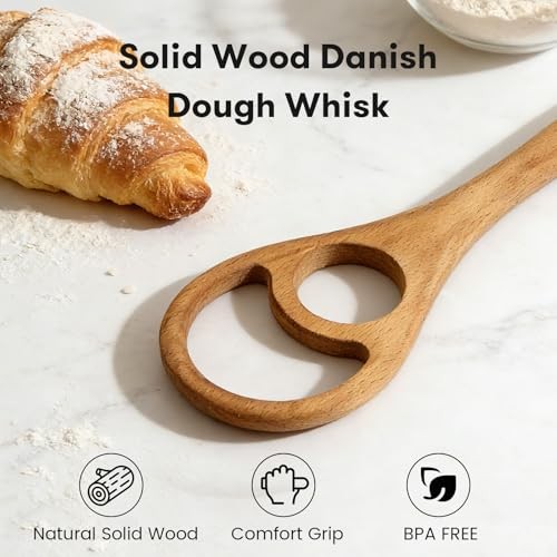 Wooden Danish Dough Whisk - 12.6" Handcrafted Dutch Bread natural wood color gallery