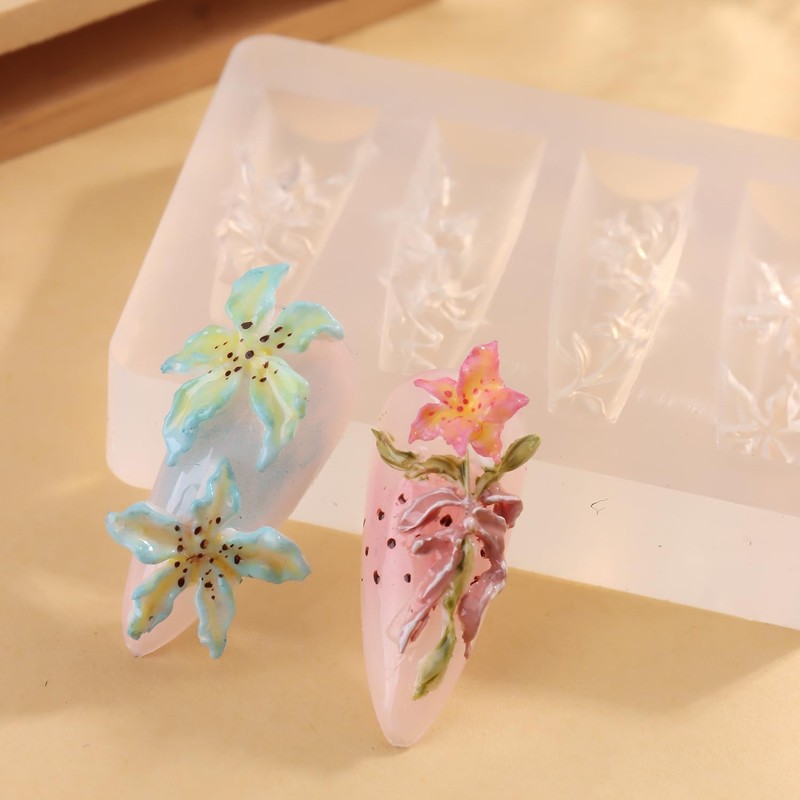 Silicone Nail Art Mold, 3D Flowers 1.33 inches x 2.32 inches, Clear X-MJ11 gallery