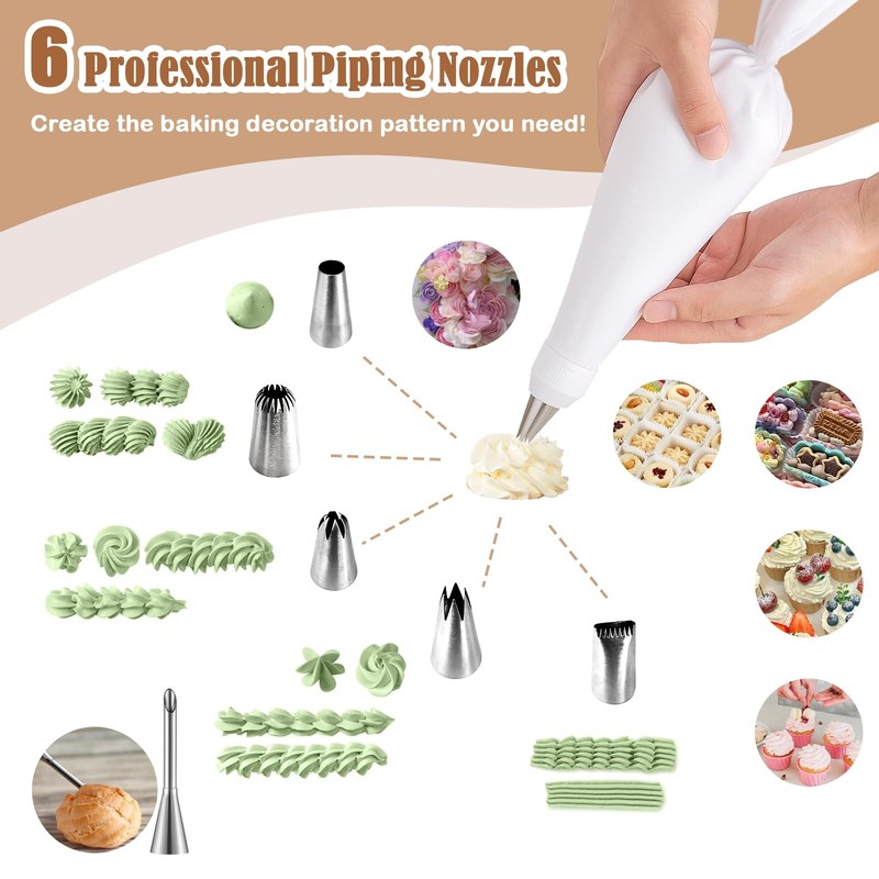 9-Piece Reusable Piping Bags and Tips Set- Cotton Baking Kit with Coupler, St... gallery