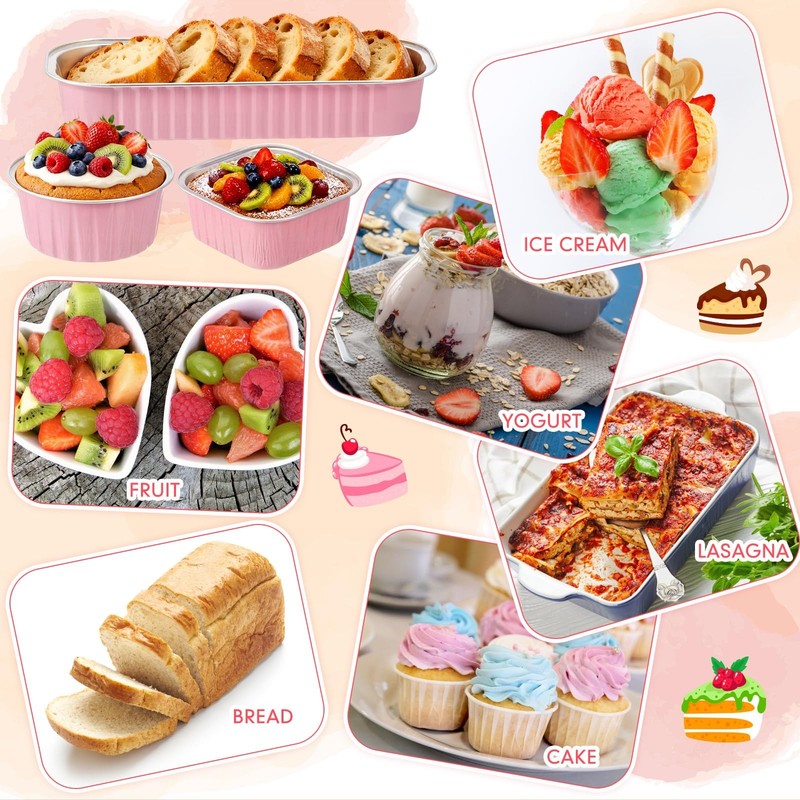 150 Set Pink Mini Cake Pans with Lids, 6.8oz & 5oz Aluminum Foil Baking Cups ... gallery