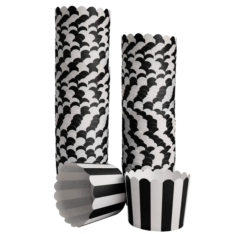 100 Pack Muffin Liners Baking Cups Black and White Stripes Cupcake Liners Ele…