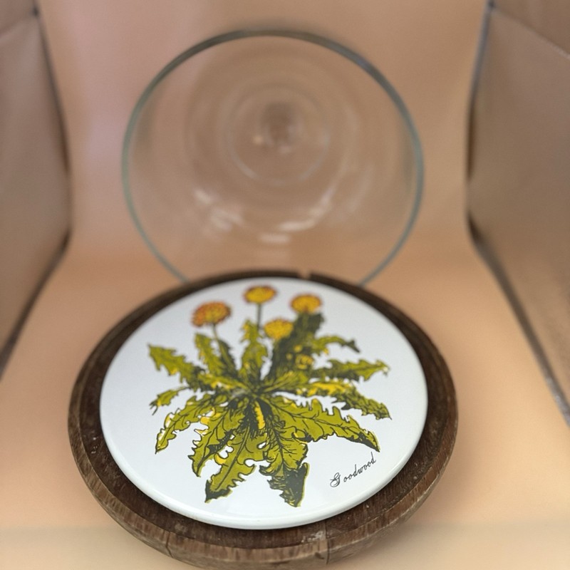 Goodwood Glass Cloche Cake Stand w/ Lid, Dark Brown Wood Base Floral gallery