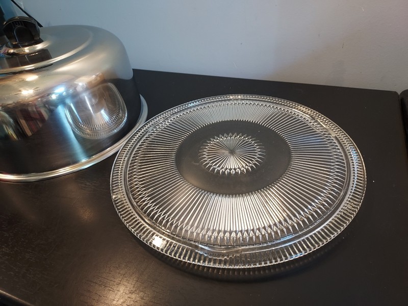 Vintage Footed Glass Cake Plate Chrome Dome Cake Cover gallery
