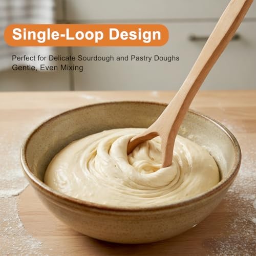 13-Inch Danish Dough Whisk, Traditional Dutch Whisk with Scraper, Long Handle gallery