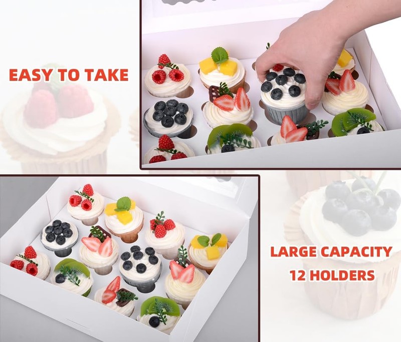6PCS Pre-folded White Cupcake Container, Ultra Strong 12 Count with Window Bo... gallery