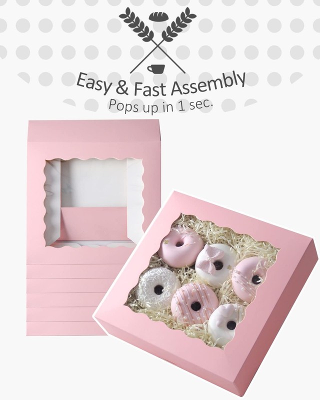 10x10x2.5 Inch AutoPop Up Pink Pie Boxes Window Cookie Donut Bakery 30 PCS gallery