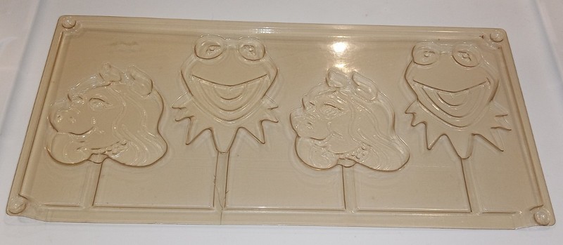 Vintage chocolate candy pops mold, 4 Muppets lollipops, Kermit Piggy crayon soap gallery