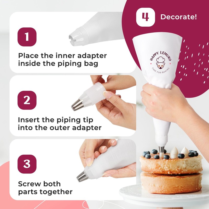 Cake Decorating Kit – Reusable 16" & 14" Cotton Piping Bags with 10 Large Sta... gallery