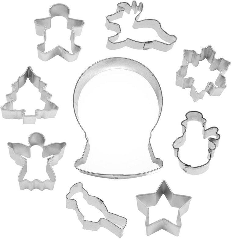 9 Piece Snow Globe Christmas Cookie Cutter Set Metal