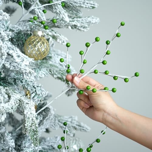 12 Pack Christmas Ornaments Artificial Berry Stems 14" Fake Holly Berry Green gallery