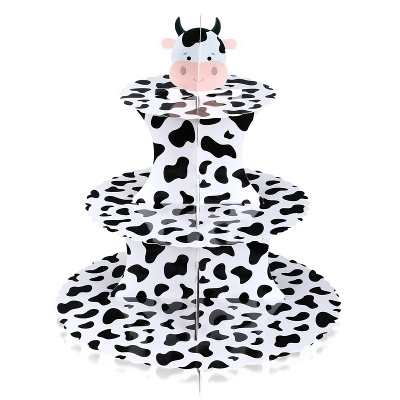 Cow Print Cupcake Stand 3 Tier Farm Animal Cardboard Cupcake Holder Cow Theme…